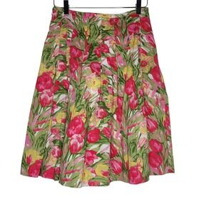 Talbots Pleated A-Line Skirt 2P Floral Multicolor Knee Side Zip Tropical